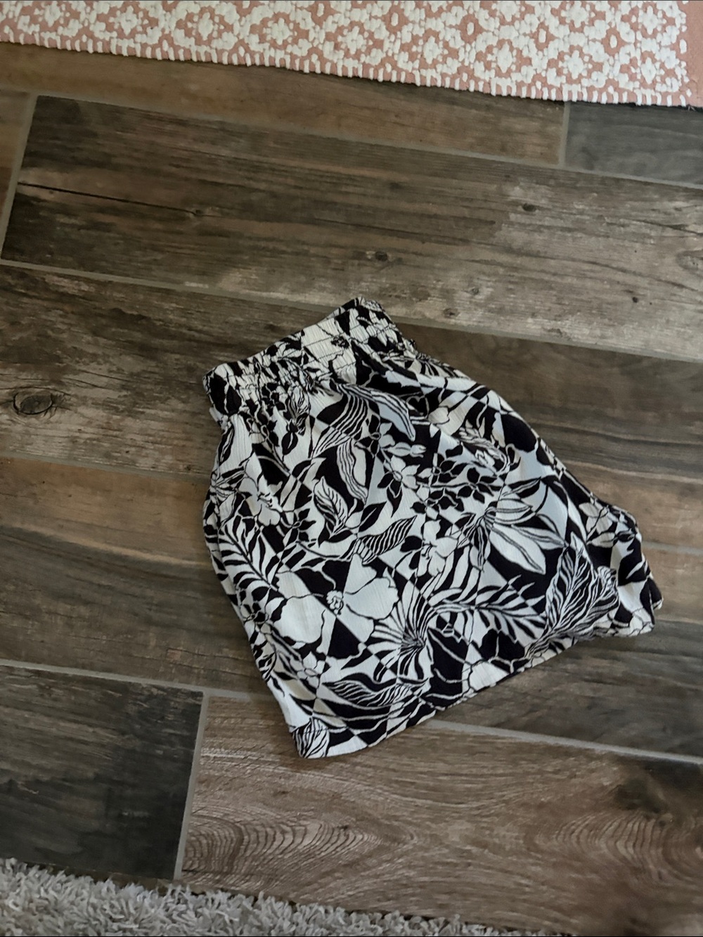 Volcom Black & White Floral High-Waist Bermuda Shorts